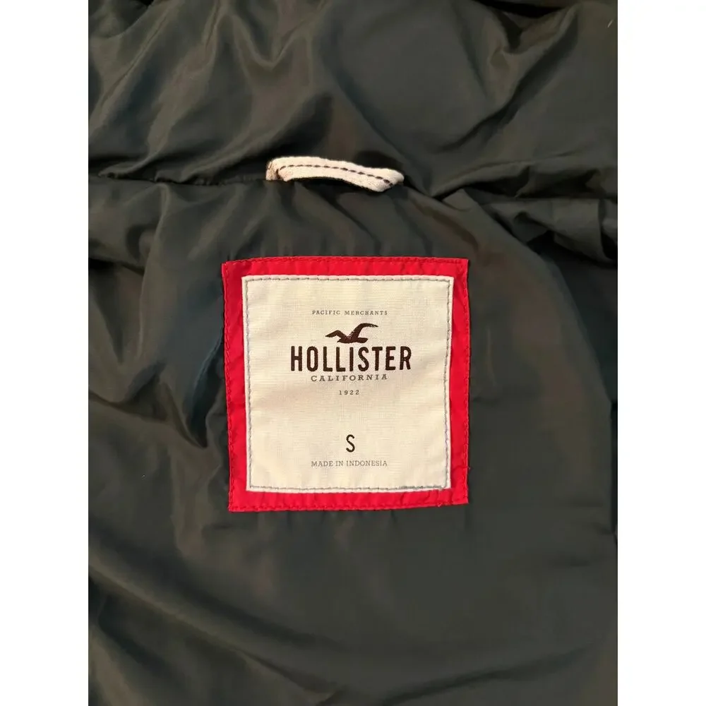 Hollister Women’s Down Puffer Jacket Small Green Faux Fur Hood Winter Coat - Picture 6 of 9